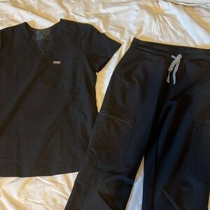 Figs - black one pocket scrub top and tall Yola high waisted scrub pant